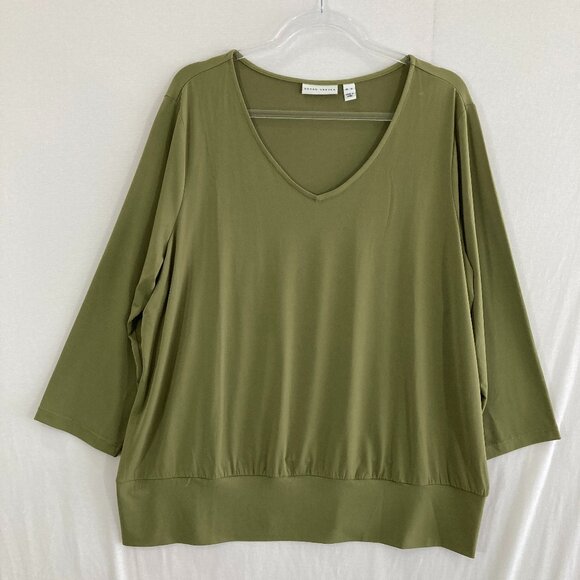 Susan Graver Tops - Susan Graver Top size XL Green Stretch Liquid Knit V Neck Elegant Office Work